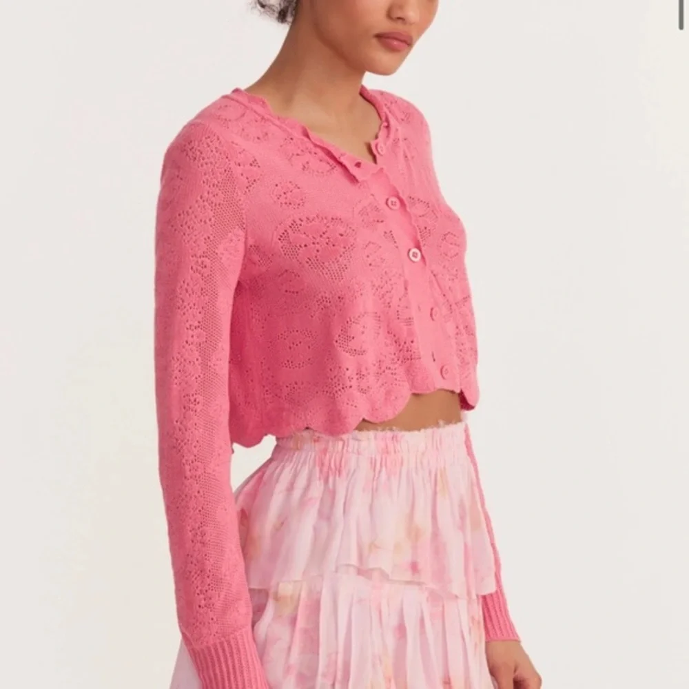 LOVESHACKFANCY Muriel Crop Cardigan STRAWBERRY BUBBLEGUM